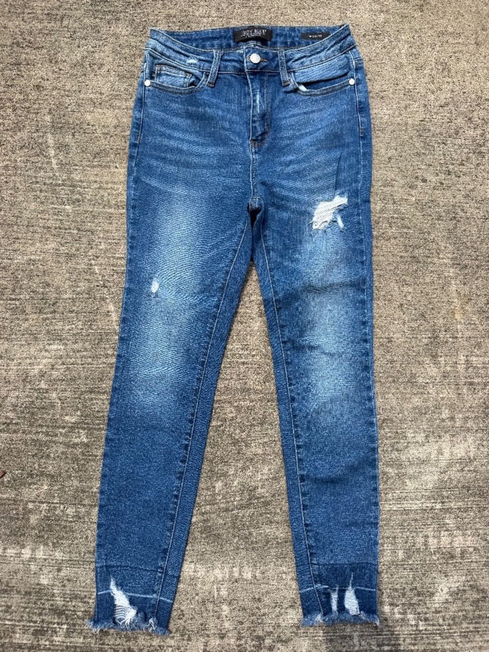 Judy Blue Skinny Fit Distressed Fray Hem Medium Wash Jeans Size 7/28